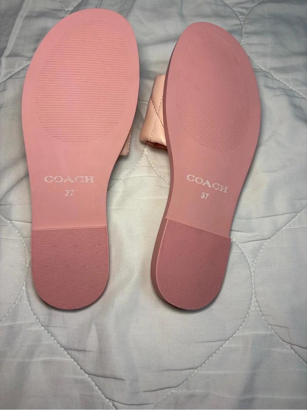 Coach Pink Quilted Slide Sandals with Gold Accent